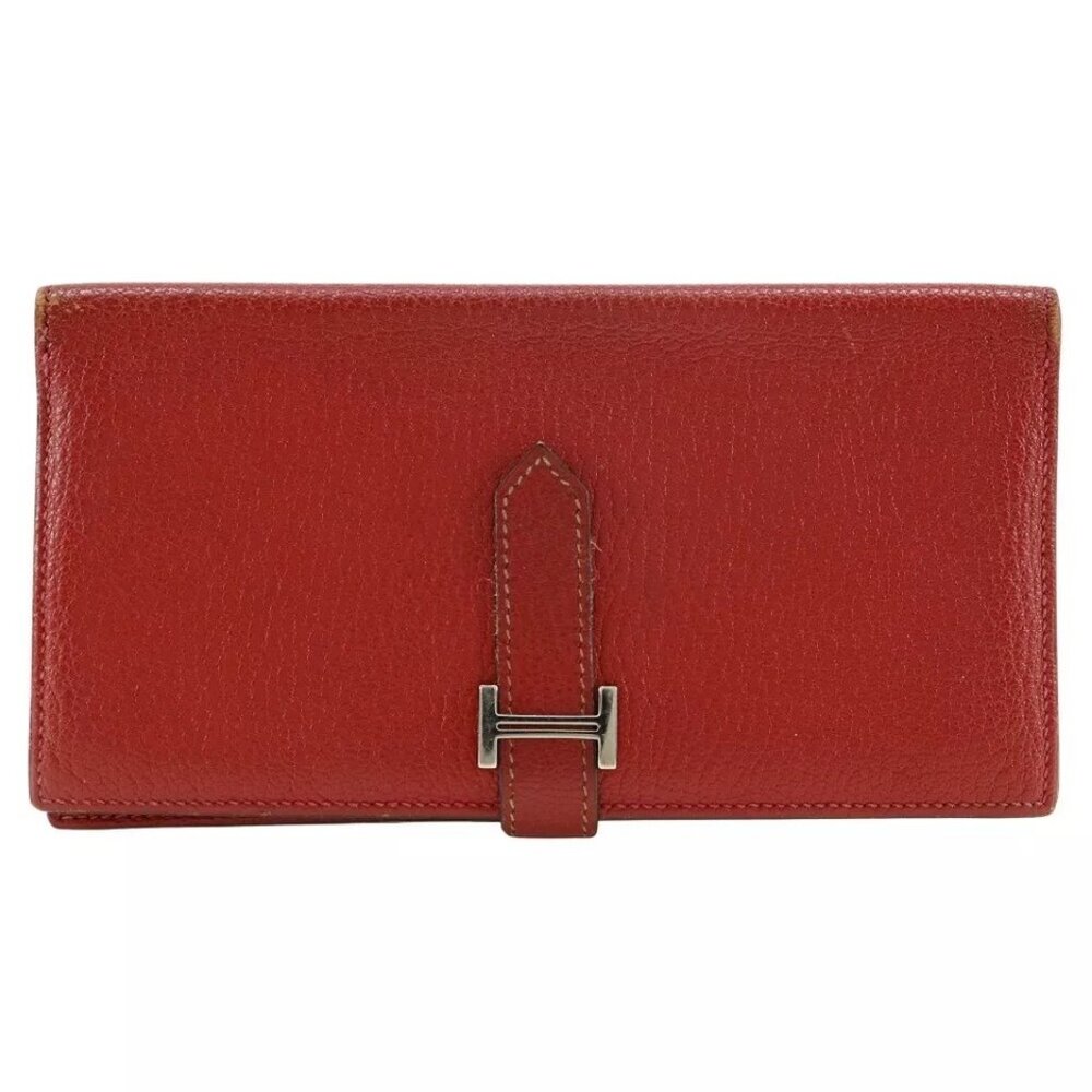 HERMES Beansufla Bi-Fold Wallet Red Women